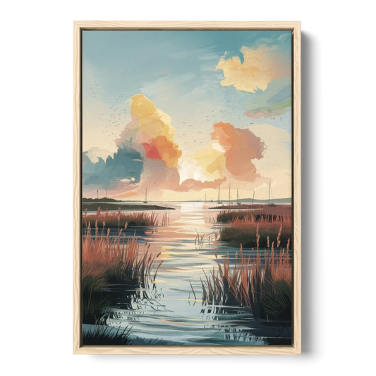 Chesapeake Coastal Sunrise - Oak Framed Canvas Wall Art - Front