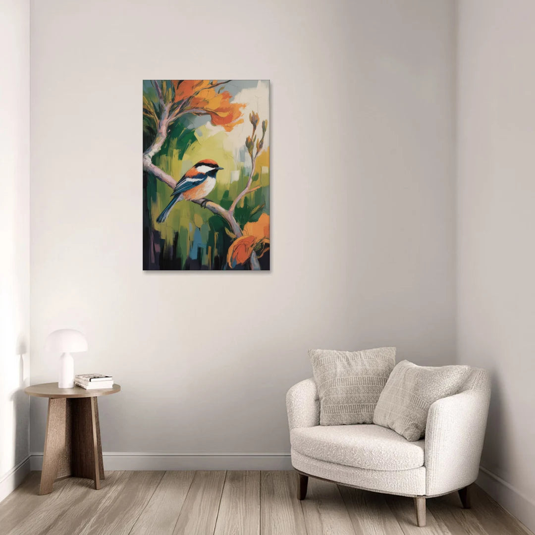 Chic Chickadee Charm - Canvas Wall Art - Sofa - 24x36