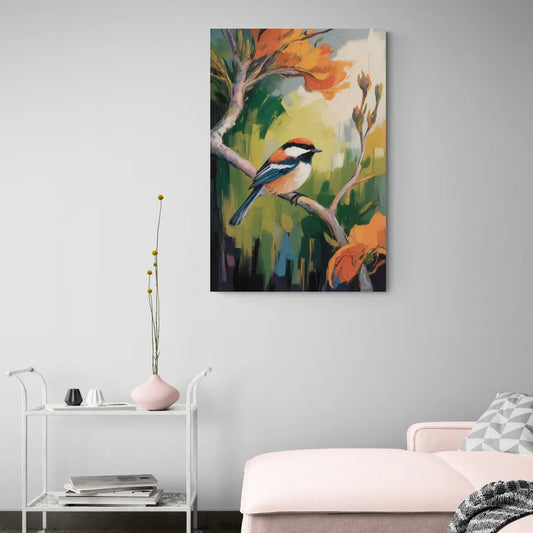 Chic Chickadee Charm - Canvas Wall Art Living Room