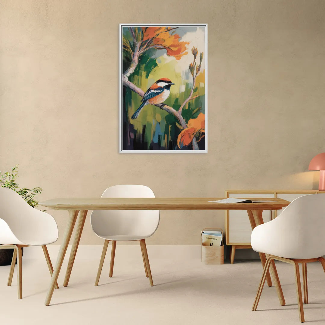 Chic Chickadee Charm - Living Room White Frame Canvas