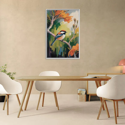 Chic Chickadee Charm - Living Room White Frame Canvas
