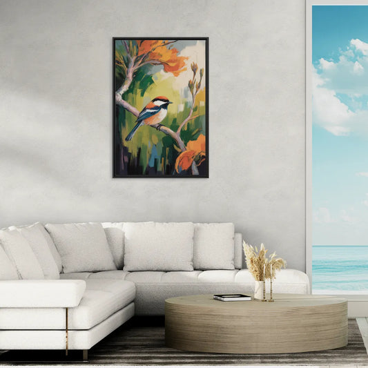 Chic Chickadee Charm - Living Room Black Frame Canvas