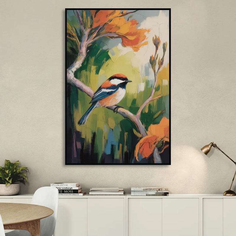 Chic Chickadee Charm Sitting Room - Black Canvas Wall Art