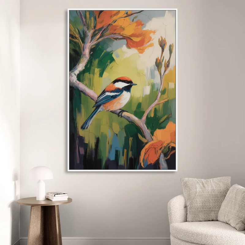 Chic Chickadee Charm Sitting Room - White Canvas Wall Art