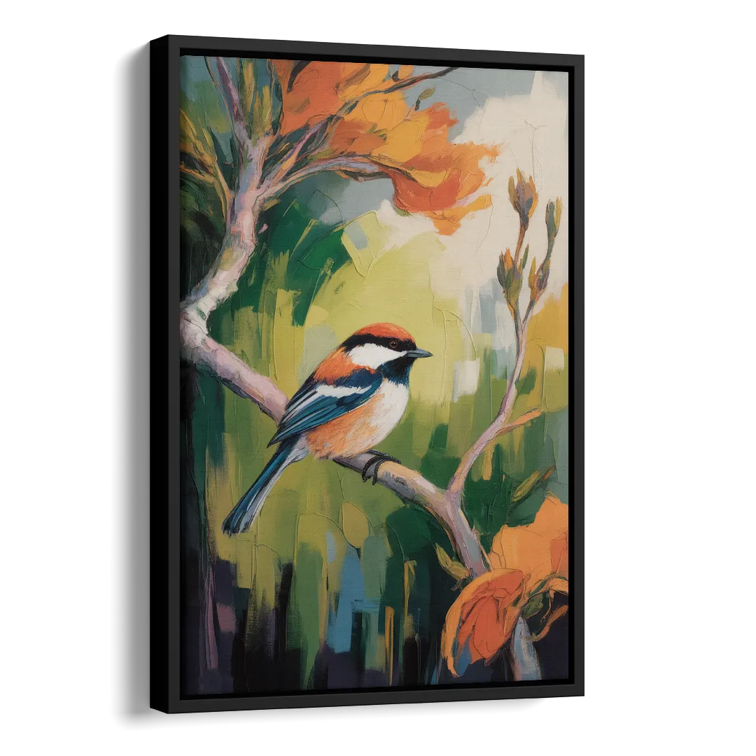 Chic Chickadee Charm Side - Black Canvas Wall Art