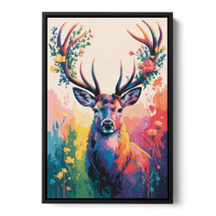 Chic Floral Deer Head - Black Framed Canvas Wall Art - Front