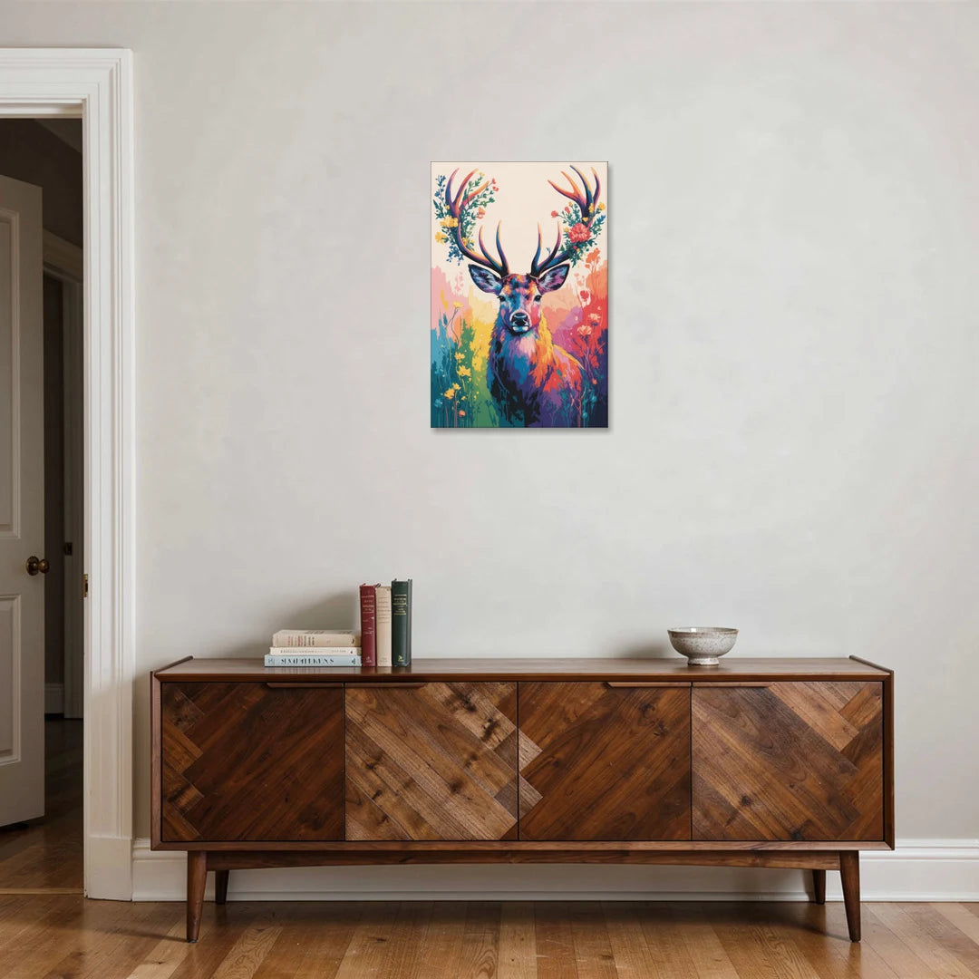 Chic Floral Deer Head - Canvas Wall Art - Coffee Table - 20x30