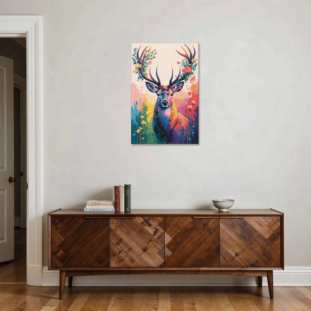 Chic Floral Deer Head - Canvas Wall Art - Coffee Table - 24x36