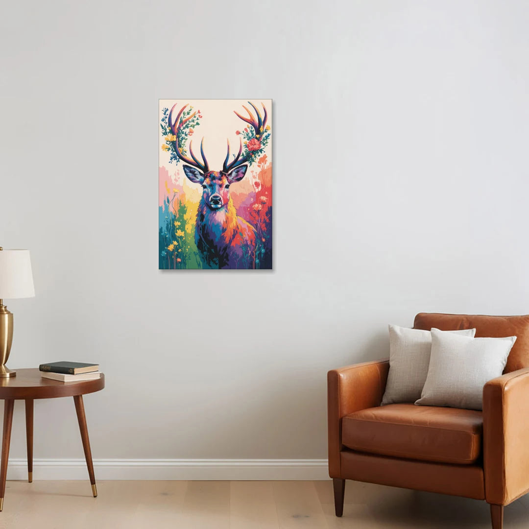 Chic Floral Deer Head - Canvas Wall Art - Sofa - 20x30