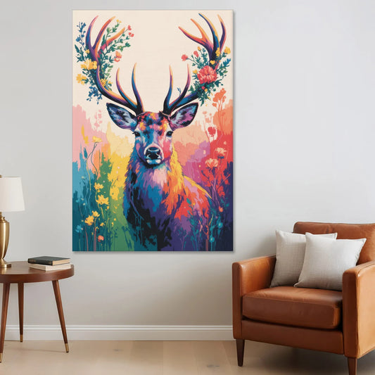 Chic Floral Deer Head - Canvas Wall Art - Sofa - 40x60