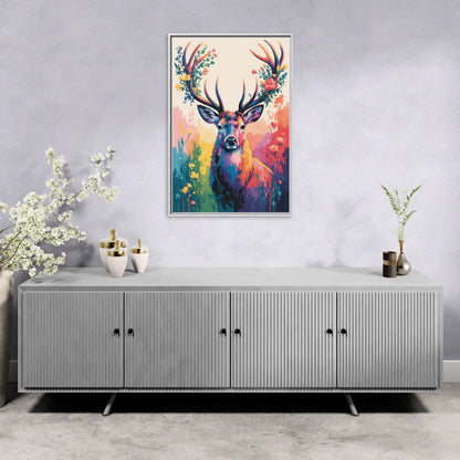 Chic Floral Deer Head - Living Room White Frame Canvas