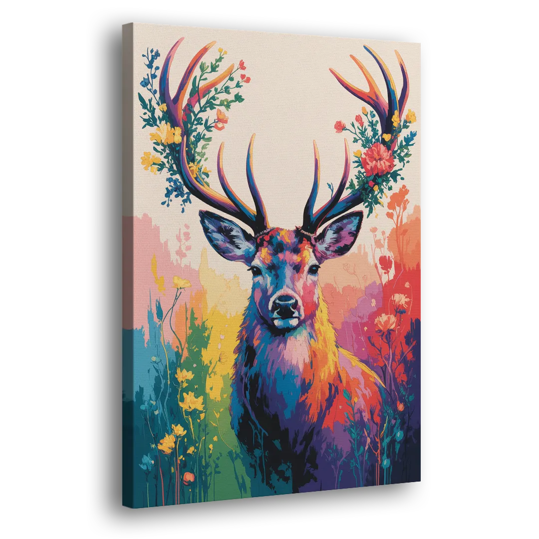 Chic Floral Deer Head Side - Canvas Wall Art