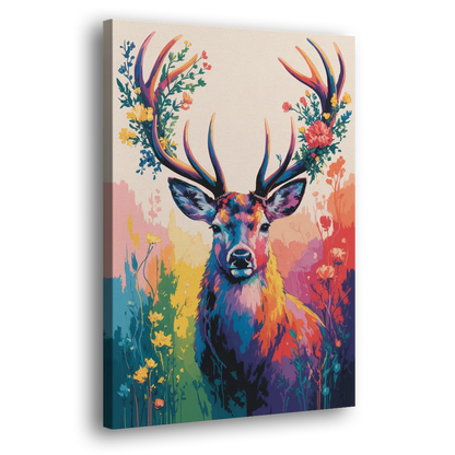 Chic Floral Deer Head Side - Canvas Wall Art