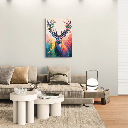 Chic Floral Deer Head - Canvas Wall Art Living Room