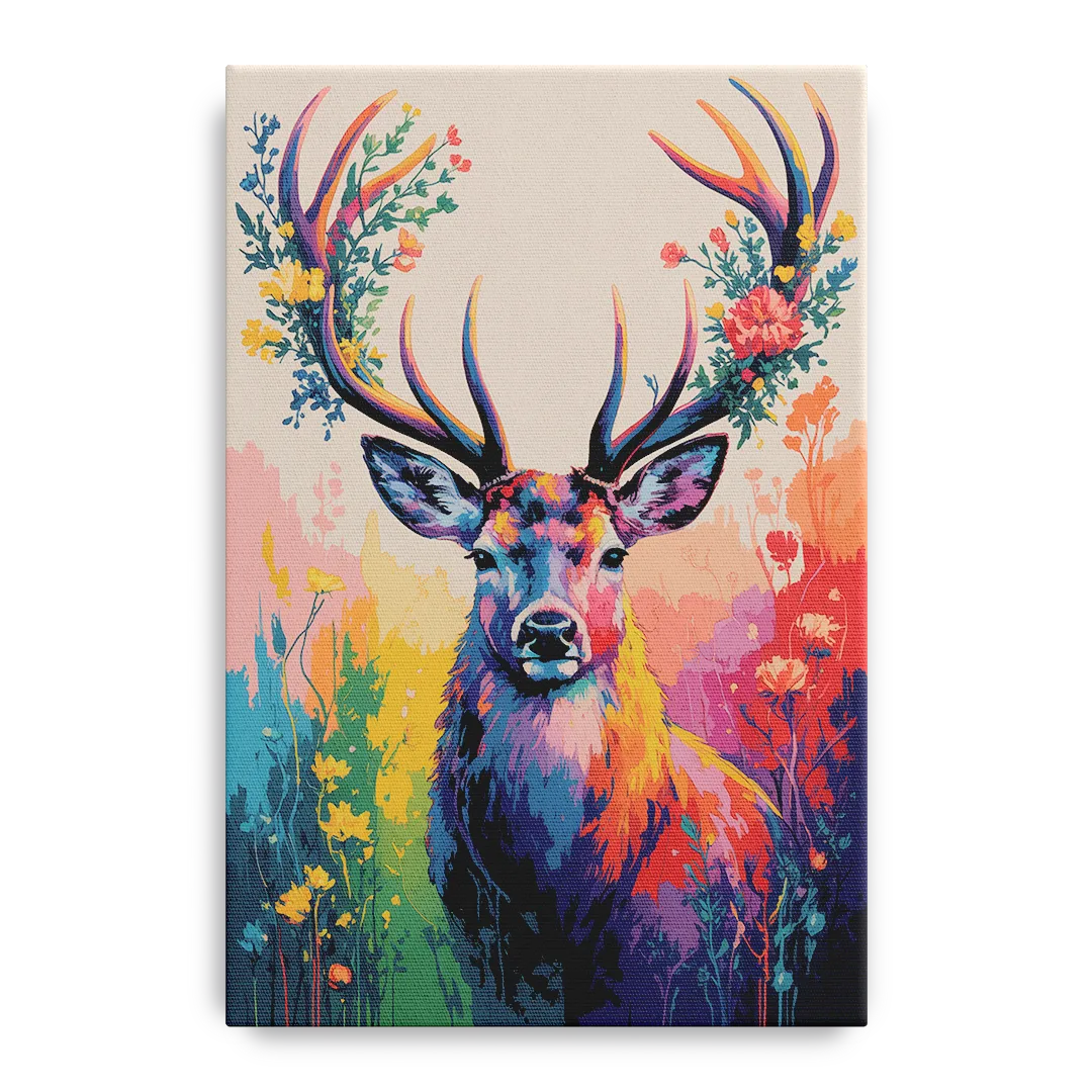 Chic Floral Deer Head Front - Canvas Wall Art