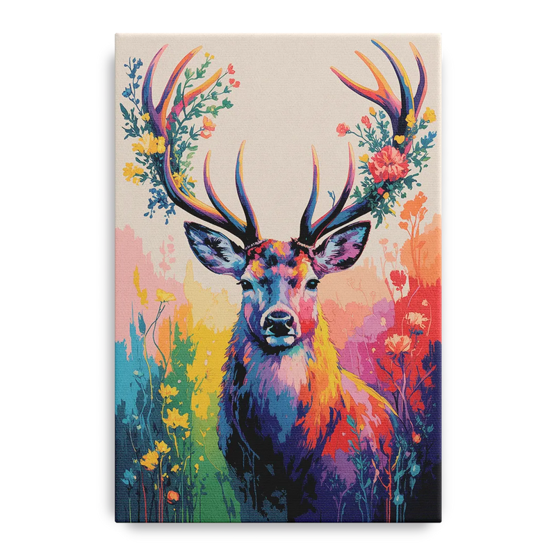 Chic Floral Deer Head Front - Canvas Wall Art