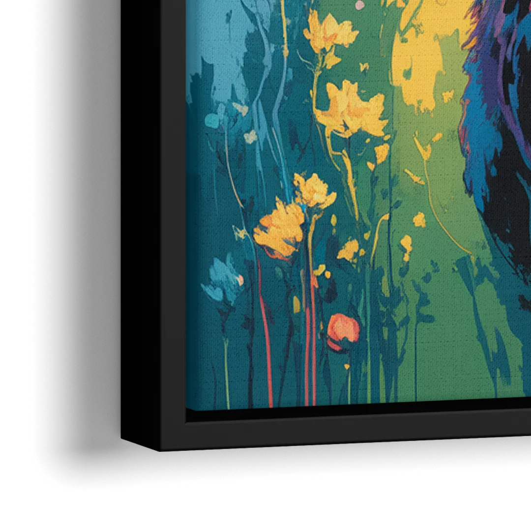 Chic Floral Deer Head - Close-Up Black Frame Canvas