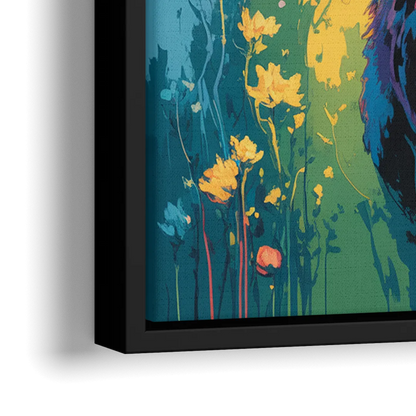 Chic Floral Deer Head - Close-Up Black Frame Canvas