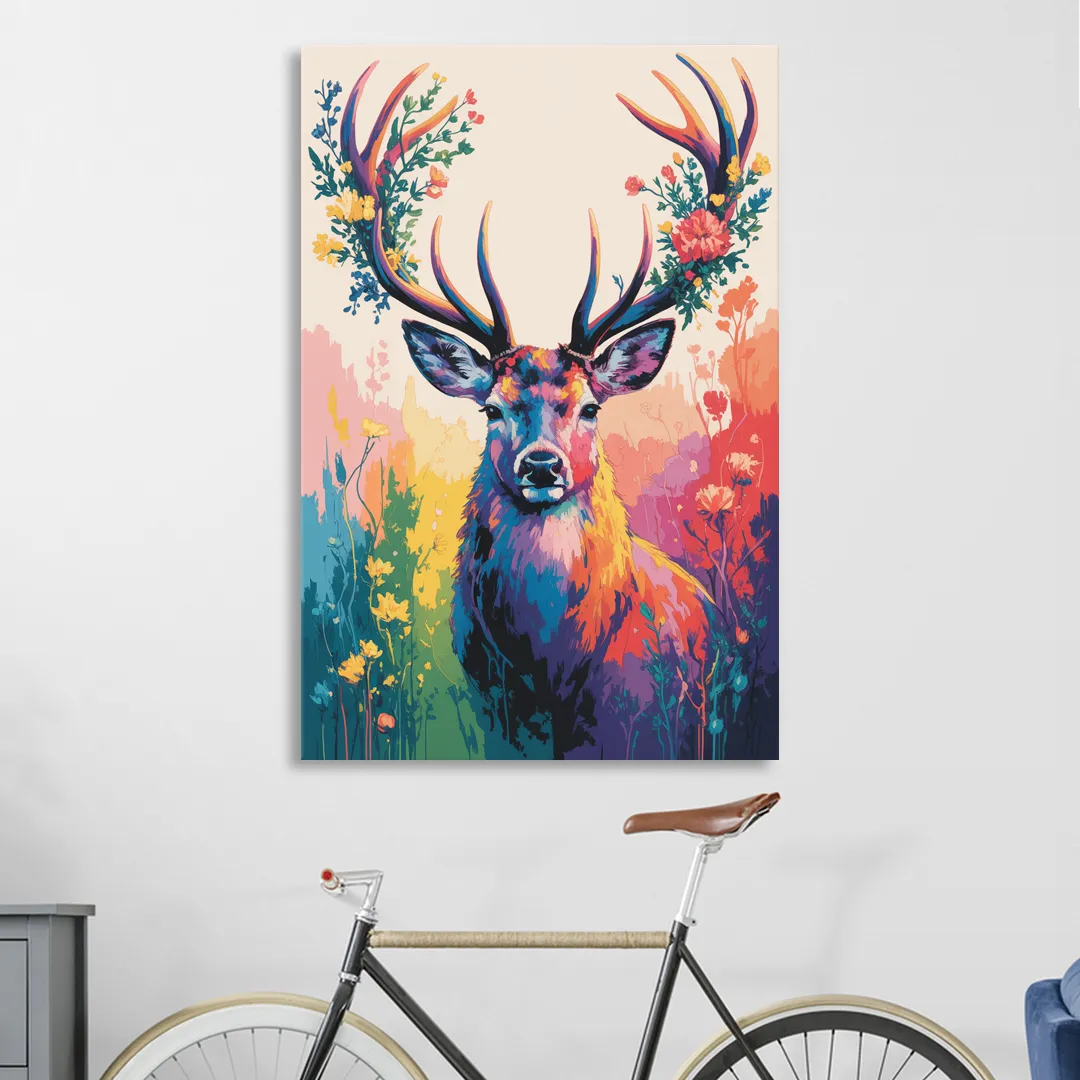 Chic Floral Deer Head Sitting Room - Canvas Wall Art