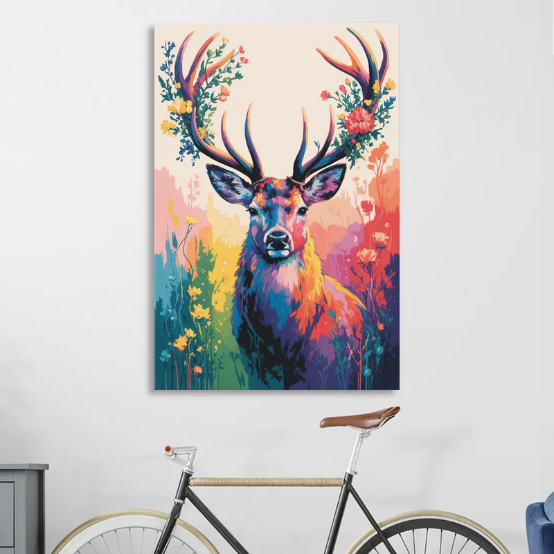 Chic Floral Deer Head Sitting Room - Canvas Wall Art