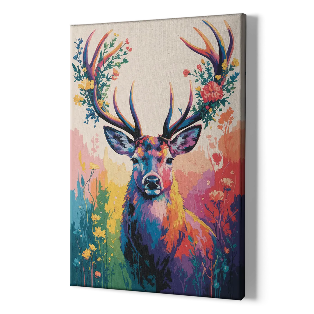Chic Floral Deer Head - Canvas Print Art Sides