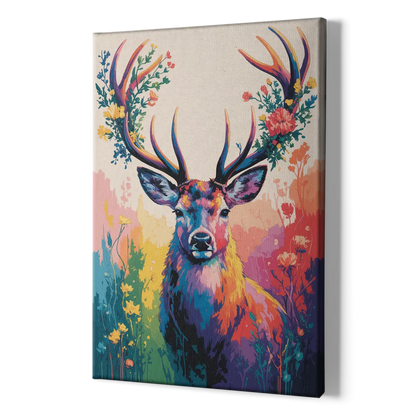 Chic Floral Deer Head - Canvas Print Art Sides