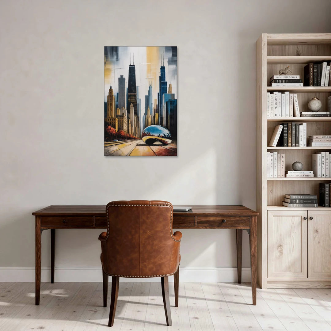 Chicago 3D Layered Skyline Perspective - Canvas Wall Art - Office - 24x36