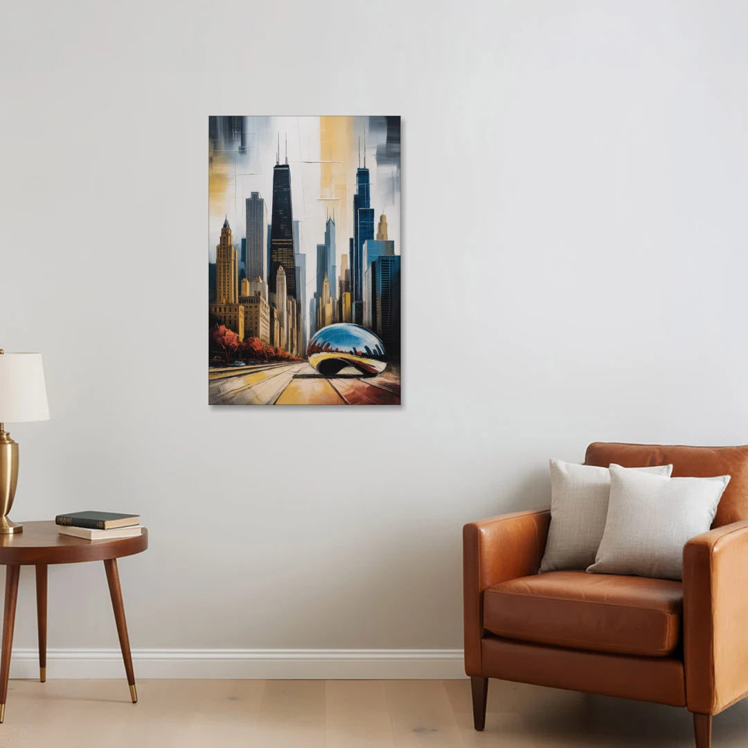 Chicago 3D Layered Skyline Perspective - Canvas Wall Art - Sofa - 24x36