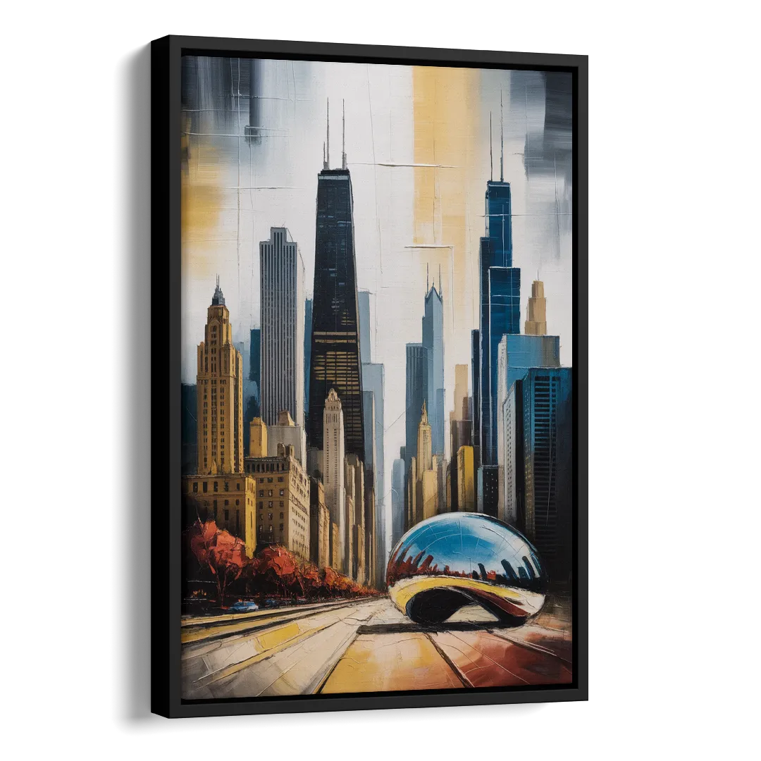 Chicago 3D Layered Skyline Perspective Side - Black Canvas Wall Art