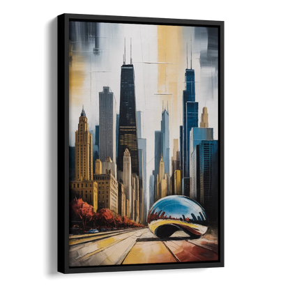 Chicago 3D Layered Skyline Perspective Side - Black Canvas Wall Art