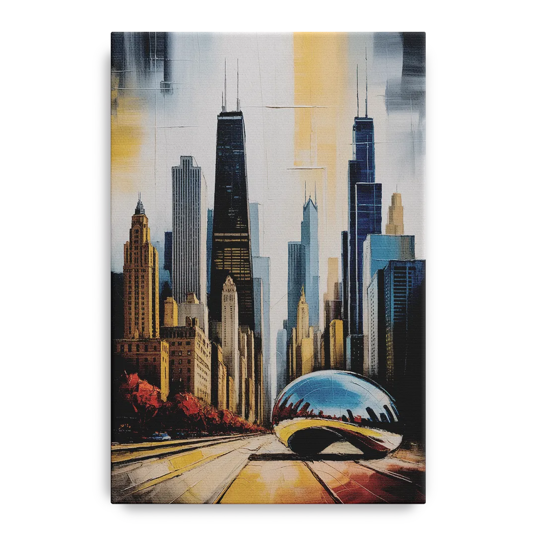 Chicago 3D Layered Skyline Perspective Front - Canvas Wall Art