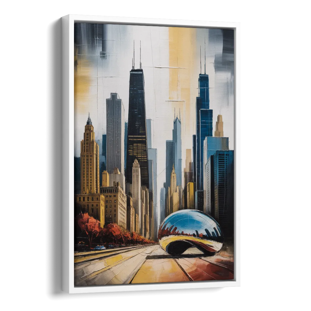 Chicago 3D Layered Skyline Perspective Side - White Canvas Wall Art