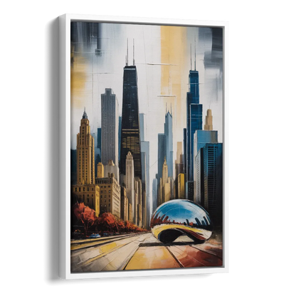 Chicago 3D Layered Skyline Perspective Side - White Canvas Wall Art