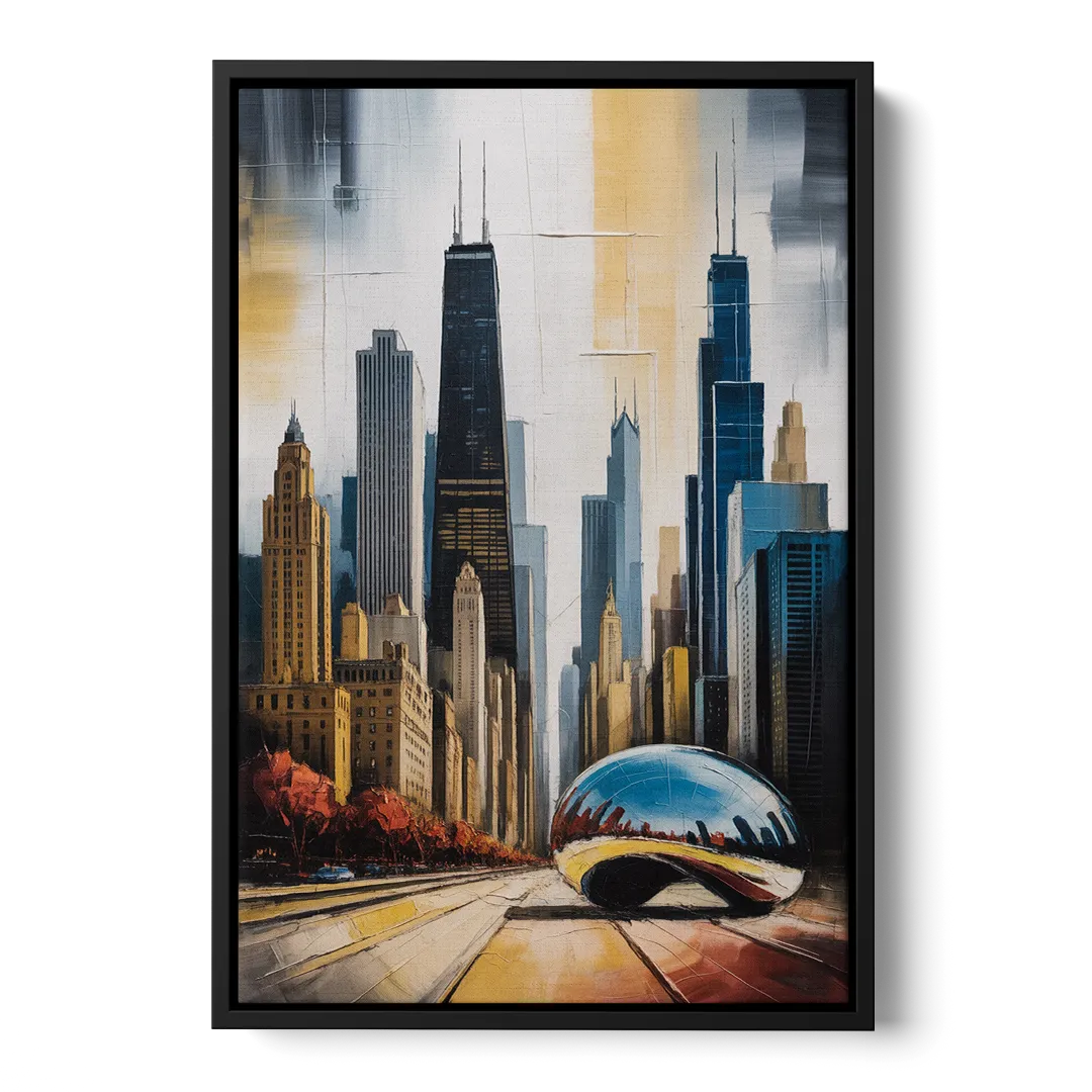 Chicago 3D Layered Skyline Perspective Front - Black Canvas Wall Art