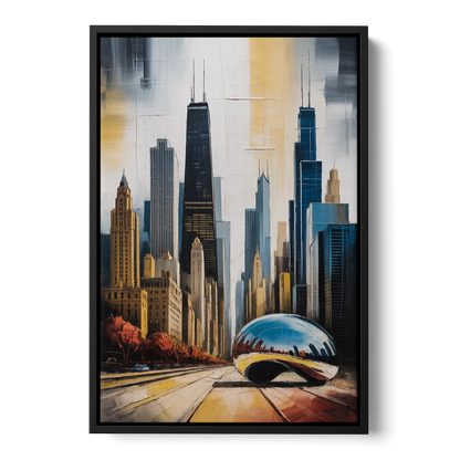 Chicago 3D Layered Skyline Perspective Front - Black Canvas Wall Art
