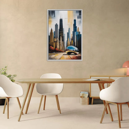 Chicago 3D Layered Skyline Perspective - Living Room White Frame Canvas