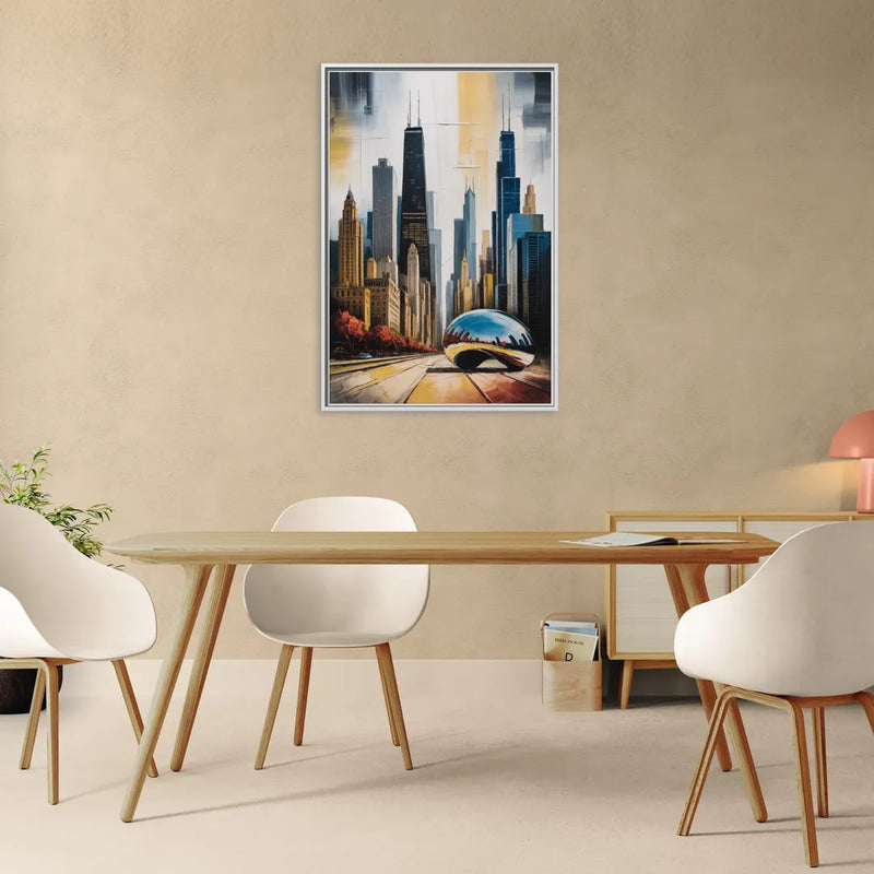 Chicago 3D Layered Skyline Perspective - Living Room White Frame Canvas