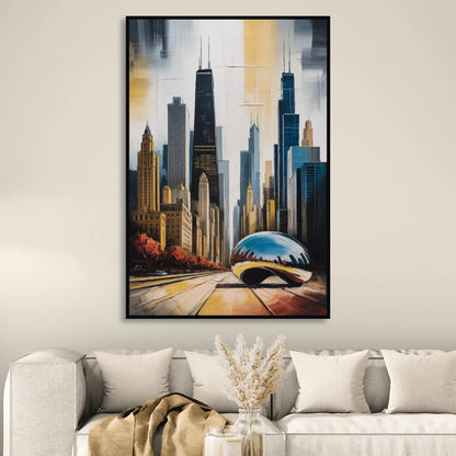 Chicago 3D Layered Skyline Perspective Sitting Room - Black Canvas Wall Art