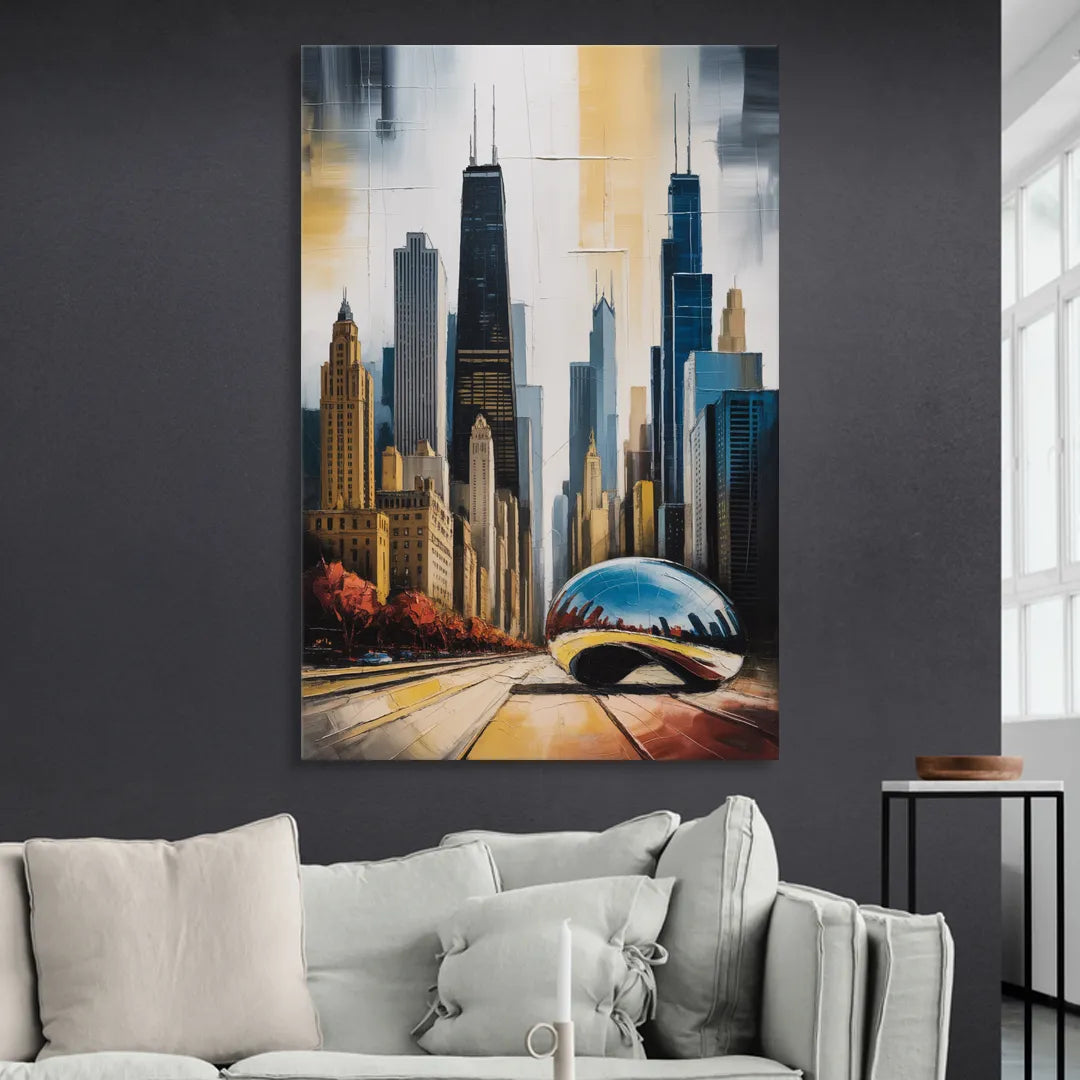 Chicago 3D Layered Skyline Perspective Sitting Room - Canvas Wall Art