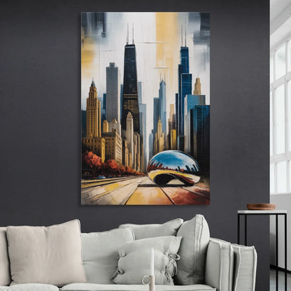Chicago 3D Layered Skyline Perspective Sitting Room - Canvas Wall Art
