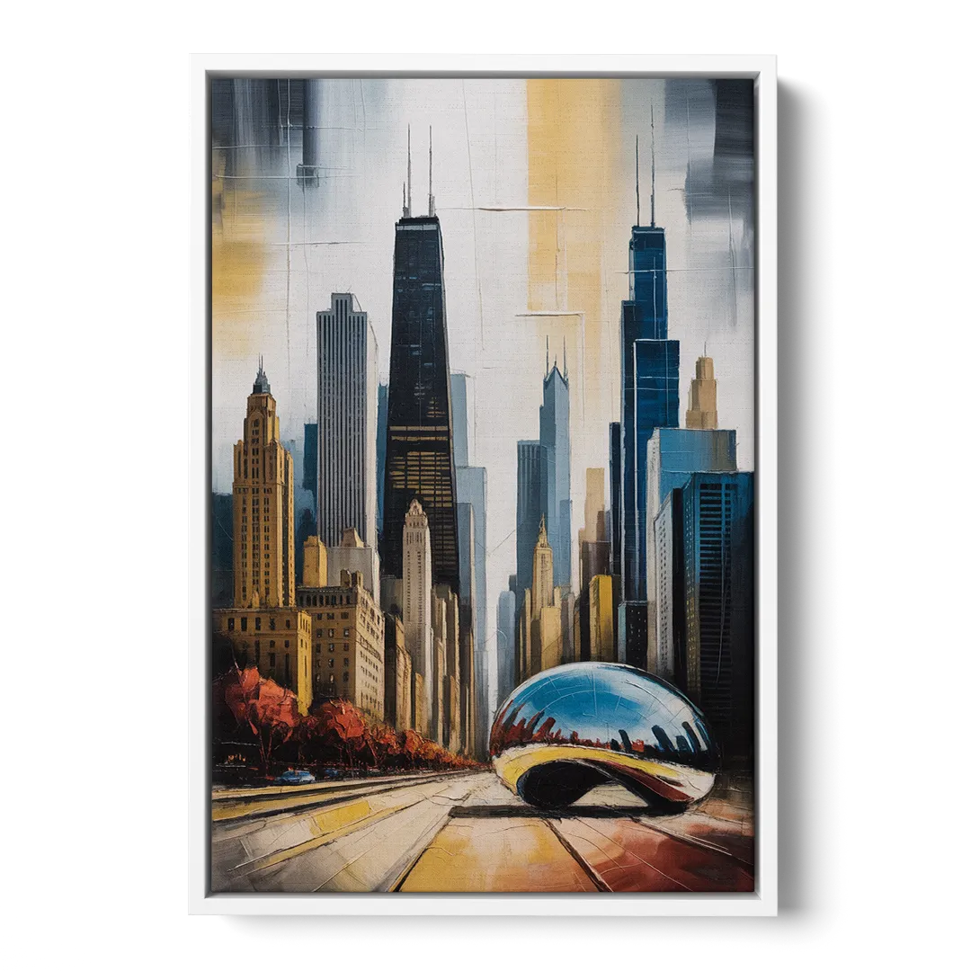 Chicago 3D Layered Skyline Perspective Front - White Canvas Wall Art