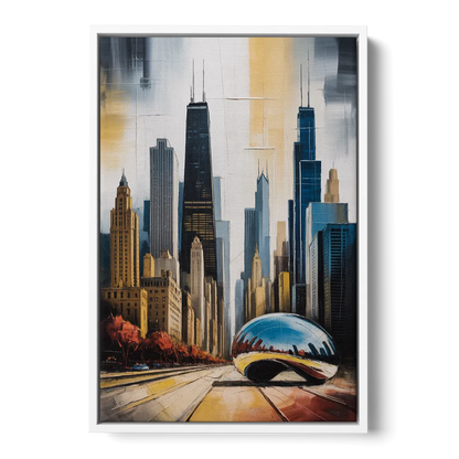 Chicago 3D Layered Skyline Perspective Front - White Canvas Wall Art