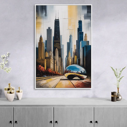 Chicago 3D Layered Skyline Perspective Sitting Room - White Canvas Wall Art