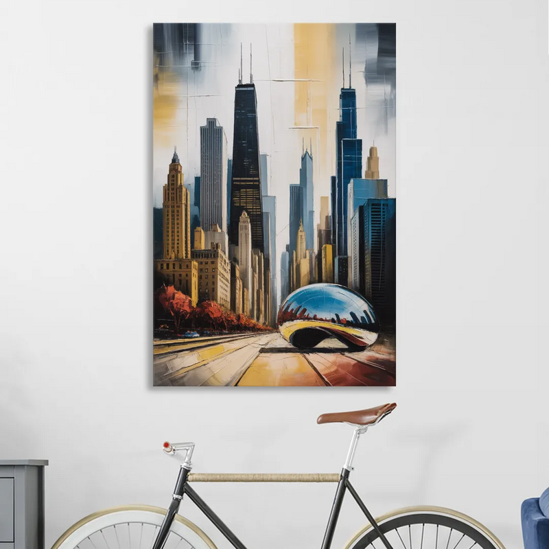 Chicago 3D Layered Skyline Perspective Living Room - Canvas Wall Art