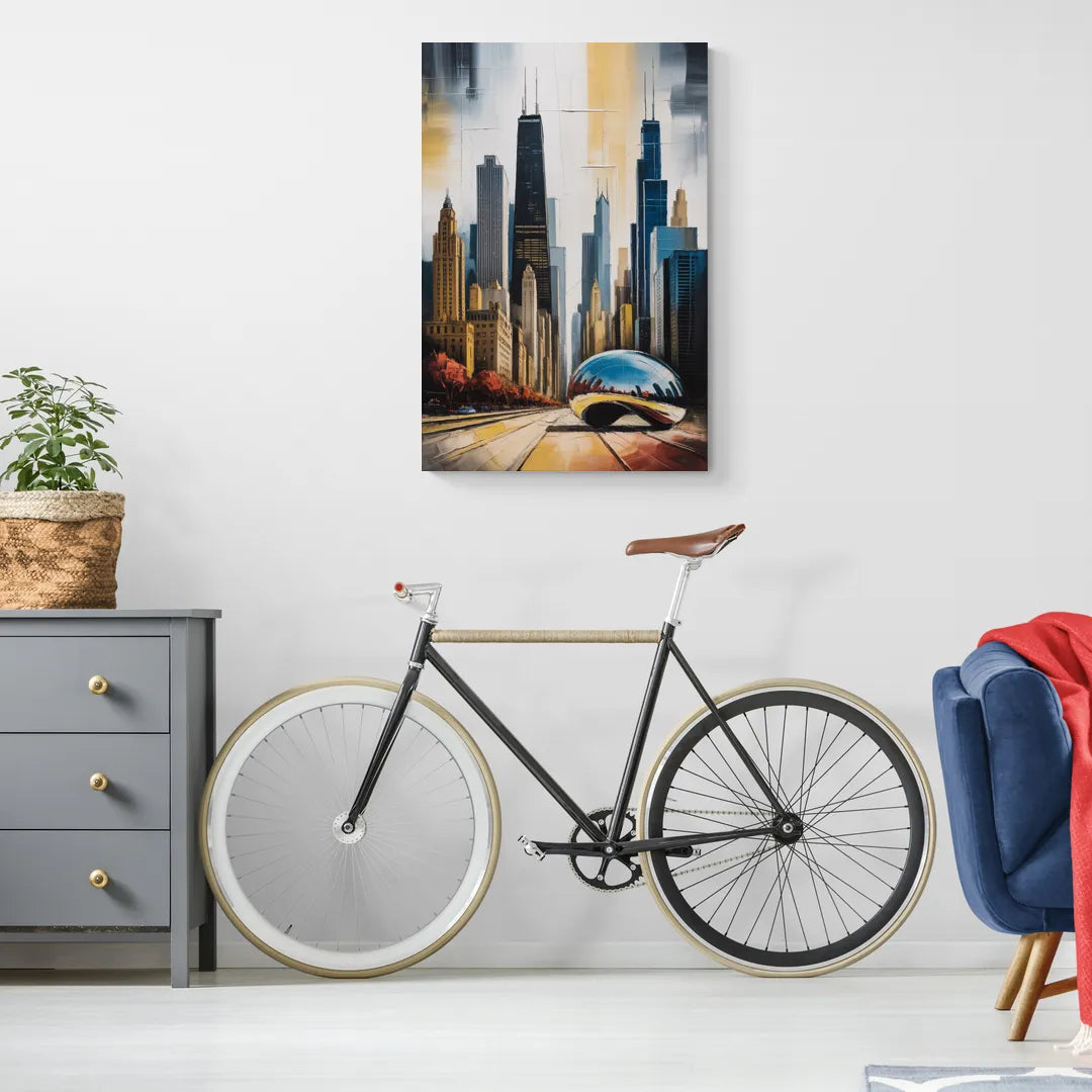Chicago 3D Layered Skyline Perspective - Canvas Wall Art Living Room