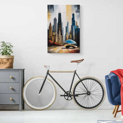 Chicago 3D Layered Skyline Perspective - Canvas Wall Art Living Room