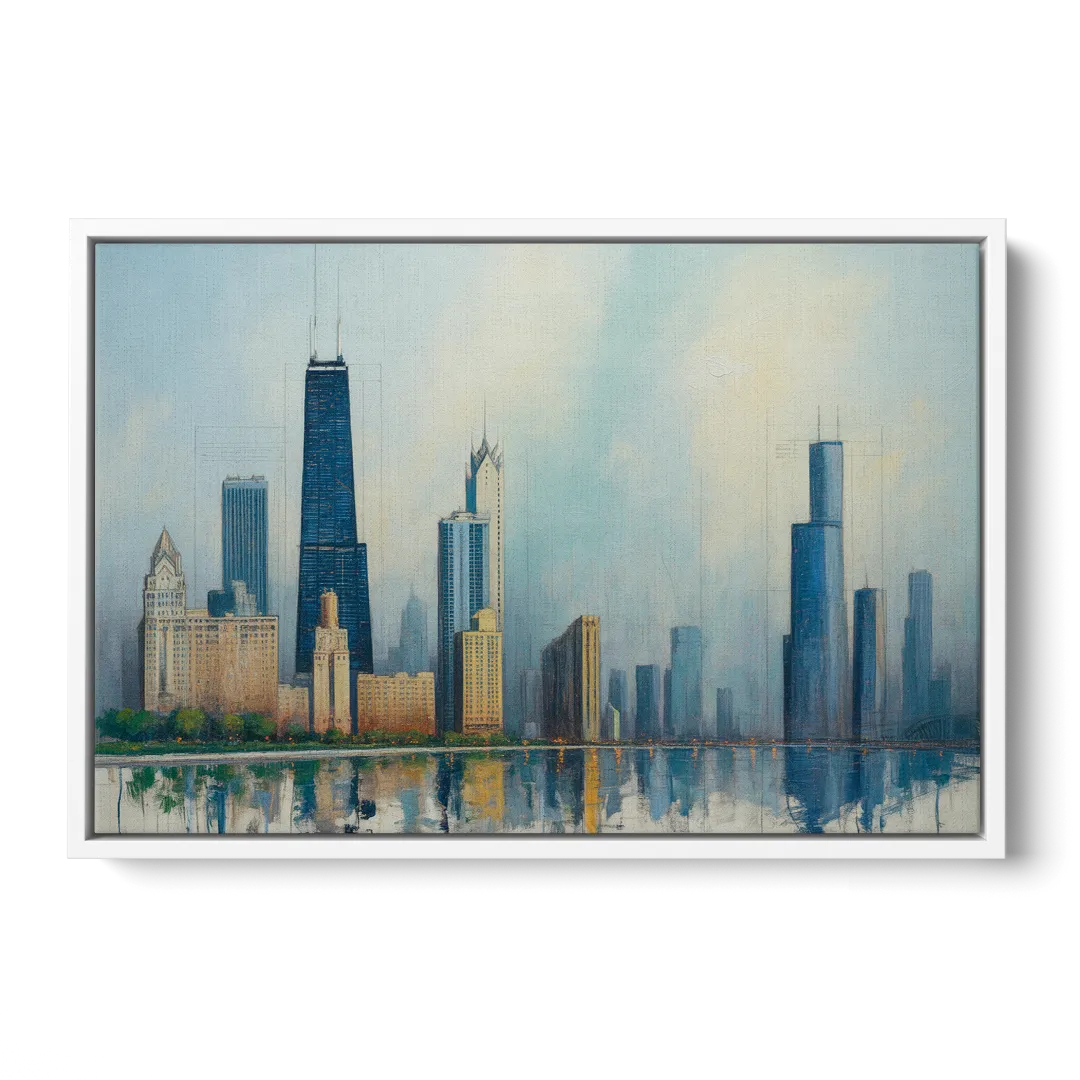 Chicago Architectural Blueprint Series - White Frame Canvas
