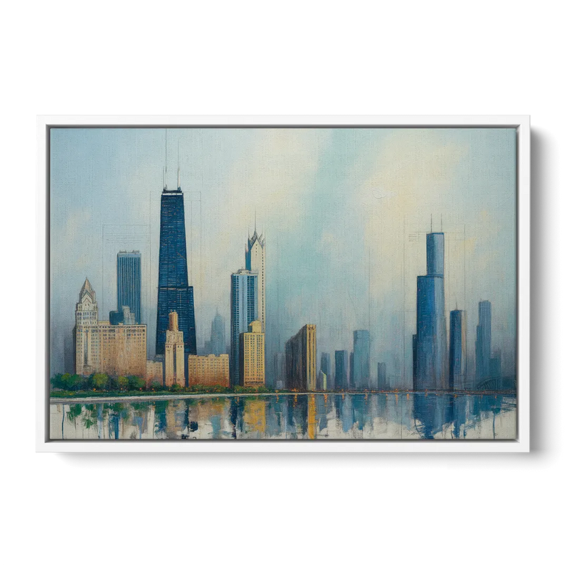 Chicago Architectural Blueprint Series - White Frame Canvas