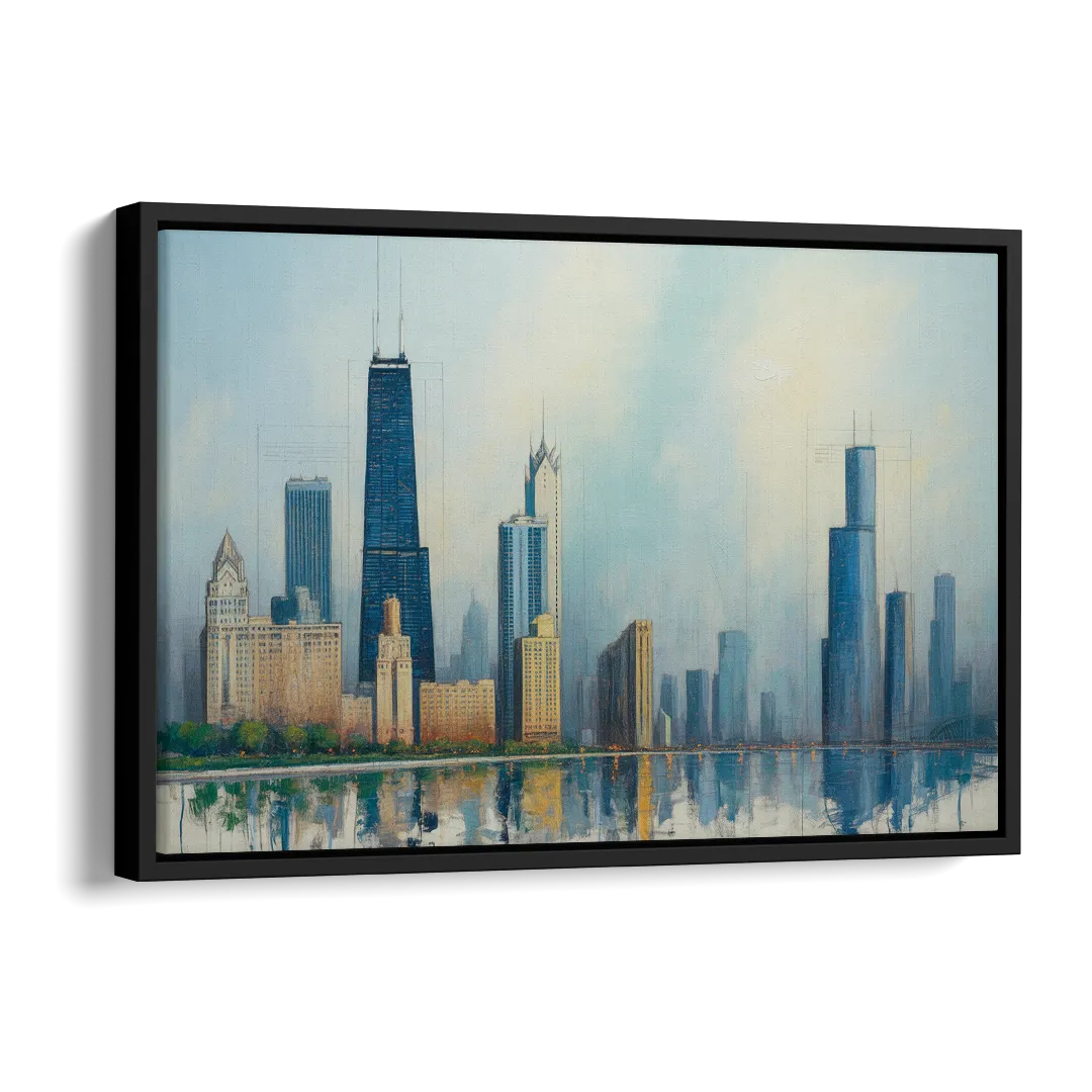 Chicago Architectural Blueprint Series Side - Black Canvas Wall Art