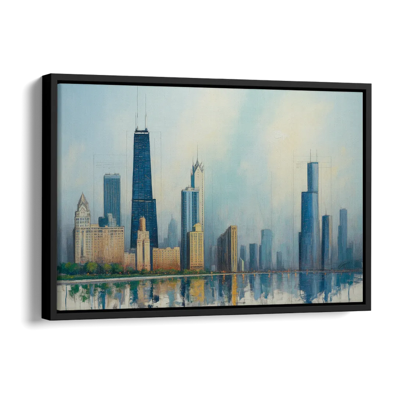 Chicago Architectural Blueprint Series Side - Black Canvas Wall Art